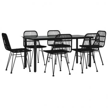 7-tlg. Garten-Essgruppe Schwarz Poly Rattan