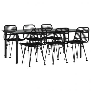 7-tlg. Garten-Essgruppe Schwarz Poly Rattan