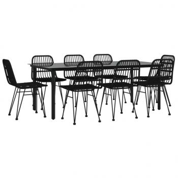 9-tlg. Garten-Essgruppe Schwarz Poly Rattan