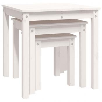Satztische 3 Stk. Weiß Massivholz Kiefer