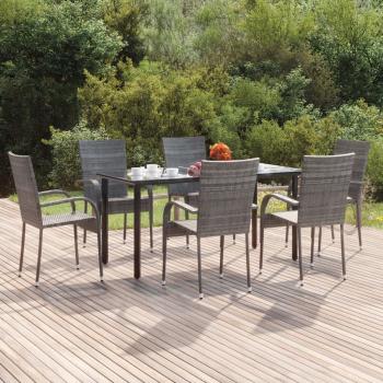 ARDEBO.de - 7-tlg. Garten-Essgruppe Grau Poly Rattan