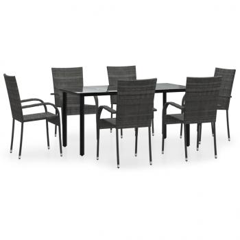 7-tlg. Garten-Essgruppe Grau Poly Rattan
