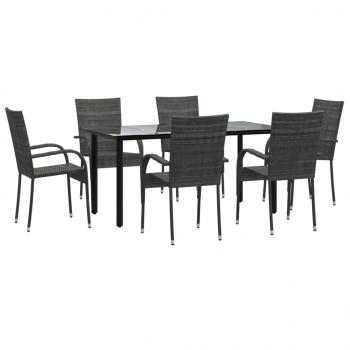 7-tlg. Garten-Essgruppe Grau Poly Rattan
