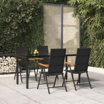 ARDEBO.de - 5-tlg. Garten-Essgruppe Schwarz und Braun Poly Rattan