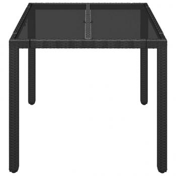 Gartentisch mit Glasplatte Schwarz 90x90x75 cm Poly Rattan