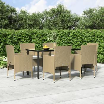 ARDEBO.de - 7-tlg. Garten-Essgruppe mit Kissen Beige und Schwarz
