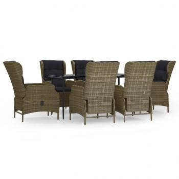 7-tlg. Garten-Essgruppe Braun Poly Rattan