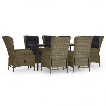 7-tlg. Garten-Essgruppe Braun Poly Rattan