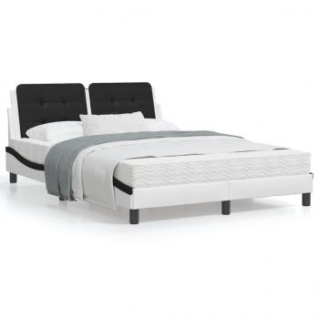 ARDEBO.de - Bett mit Matratze Weiß und Schwarz 140x190 cm Kunstleder