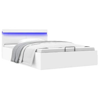 Bett mit Bettkasten Hydraulisch LED Weiß Kunstleder 120x200 cm 