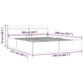 Bett mit Bettkasten Hydraulisch LED Weiß Kunstleder 160x200 cm 