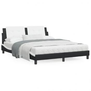 ARDEBO.de - Bett mit Matratze Schwarz und Weiß 160x200 cm Kunstleder