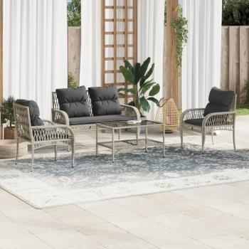 ARDEBO.de - 4-tlg. Garten-Sofagarnitur mit Kissen Hellgrau Poly Rattan