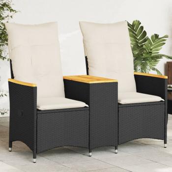 ARDEBO.de - Gartensofa 2-Sitzer Verstellbar mit Tisch Schwarz Poly Rattan