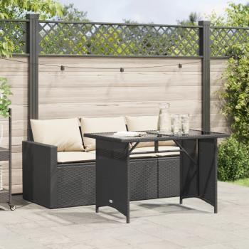 ARDEBO.de - 2-tlg. Garten-Essgruppe mit Kissen Schwarz Poly Rattan