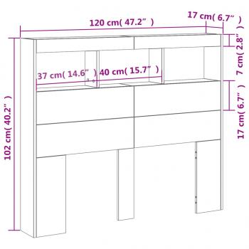 LED-Kopfteil mit Ablagen Braun Eichen-Optik 120x17x102 cm