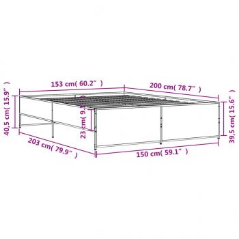 Bettgestell Räuchereiche 150x200 cm Holzwerkstoff und Metall