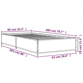 Bettgestell Braun Eichen-Optik 90x200 cm Holzwerkstoff Metall