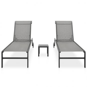 Sonnenliegen 2 Stk. mit Tisch Textilene und Stahl