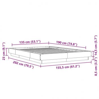 Bettgestell Betongrau 135x190 cm Holzwerkstoff