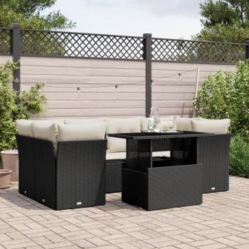 ARDEBO.de - 7-tlg. Garten-Sofagarnitur mit Kissen Schwarz Poly Rattan