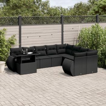 ARDEBO.de - 10-tlg. Garten-Sofagarnitur mit Kissen Schwarz Poly Rattan