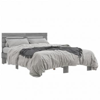 ARDEBO.de - Bettgestell Grau Sonoma 140x200 cm Holzwerkstoff und Metall