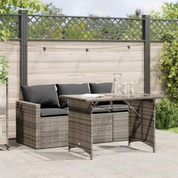 ARDEBO.de - 2-tlg. Garten-Essgruppe mit Kissen Grau Poly Rattan