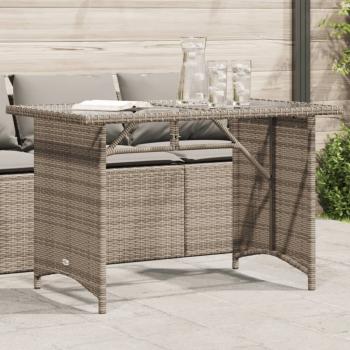 ARDEBO.de - Gartentisch mit Glasplatte Grau 110x68x70 cm Poly Rattan