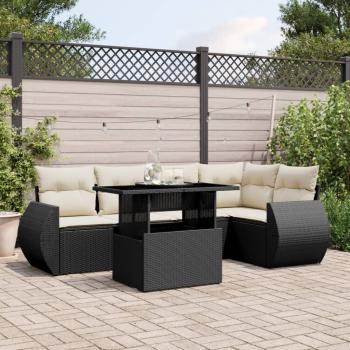 ARDEBO.de - 6-tlg. Garten-Sofagarnitur mit Kissen Schwarz Poly Rattan