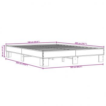 Bettgestell Grau Sonoma 160x200 cm Holzwerkstoff und Metall