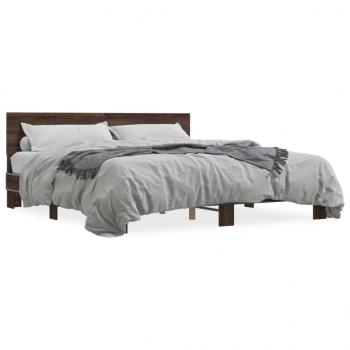 ARDEBO.de - Bettgestell Braun Eichen-Optik 200x200 cm Holzwerkstoff Metall