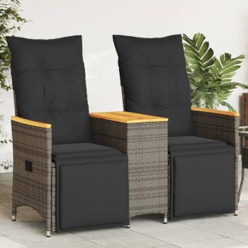ARDEBO.de - Gartensofa 2-Sitzer Verstellbar mit Tisch Grau Poly Rattan