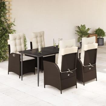 ARDEBO.de - 5-tlg. Garten-Essgruppe mit Kissen Braun Poly Rattan