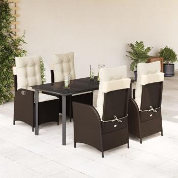 ARDEBO.de - 5-tlg. Garten-Essgruppe mit Kissen Braun Poly Rattan