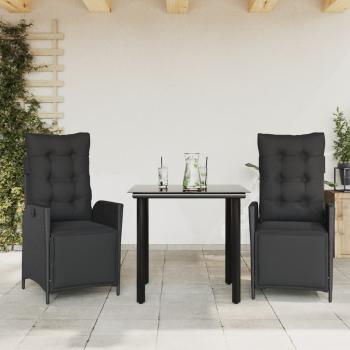 ARDEBO.de - 3-tlg. Garten-Essgruppe mit Kissen Schwarz Poly Rattan
