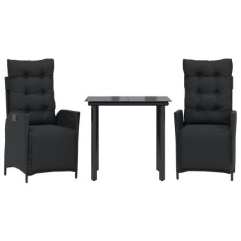 3-tlg. Garten-Essgruppe mit Kissen Schwarz Poly Rattan