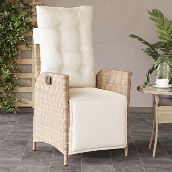 ARDEBO.de - Gartensessel mit Fußteil Verstellbar Beige Poly Rattan