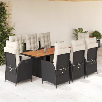 ARDEBO.de - 9-tlg. Garten-Essgruppe mit Kissen Schwarz Poly Rattan