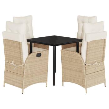 5-tlg. Garten-Essgruppe mit Kissen Beige Poly Rattan