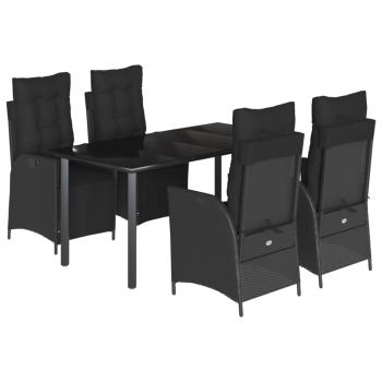 5-tlg. Garten-Essgruppe mit Kissen Schwarz Poly Rattan