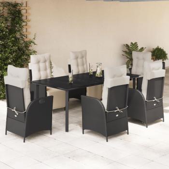 ARDEBO.de - 7-tlg. Garten-Essgruppe mit Kissen Schwarz Poly Rattan