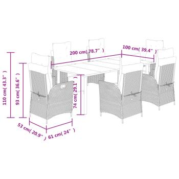 7-tlg. Garten-Essgruppe mit Kissen Schwarz Poly Rattan