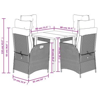 5-tlg. Garten-Essgruppe mit Kissen Grau Poly Rattan
