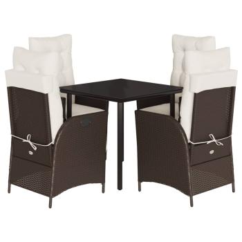 5-tlg. Garten-Essgruppe mit Kissen Braun Poly Rattan