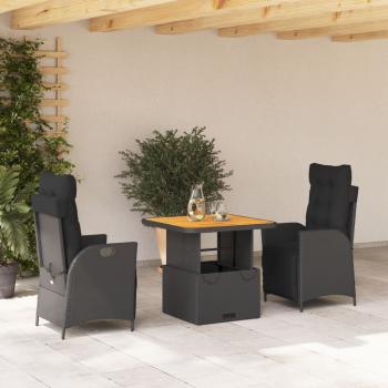 ARDEBO.de - 3-tlg. Garten-Essgruppe mit Kissen Schwarz Poly Rattan
