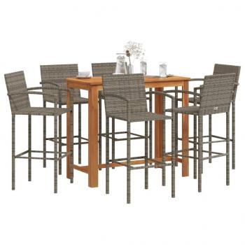 ARDEBO.de - 7-tlg. Gartenbar-Set Grau Massivholz Akazie und Poly Rattan