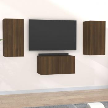 ARDEBO.de - 3-tlg. TV-Schrank-Set Braun Eichen-Optik Holzwerkstoff