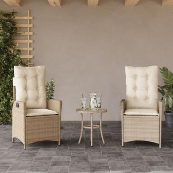 ARDEBO.de - Gartensessel mit Kissen 2 Stk. Verstellbar Beige Poly Rattan