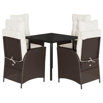 5-tlg. Garten-Essgruppe mit Kissen Braun Poly Rattan